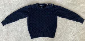 Ralph Lauren Polo Cable Knit Sweater Toddler 5T Logo Navy Blue Buttons Preppy
